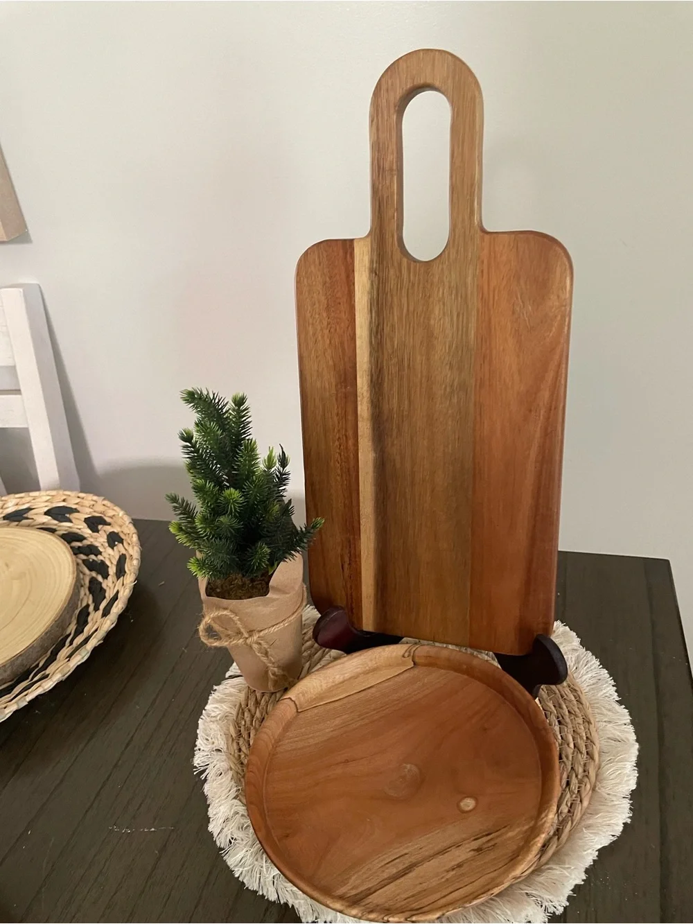 Acacia Wood Serving Board and Bowl Set - Natural Wood everything in image includ